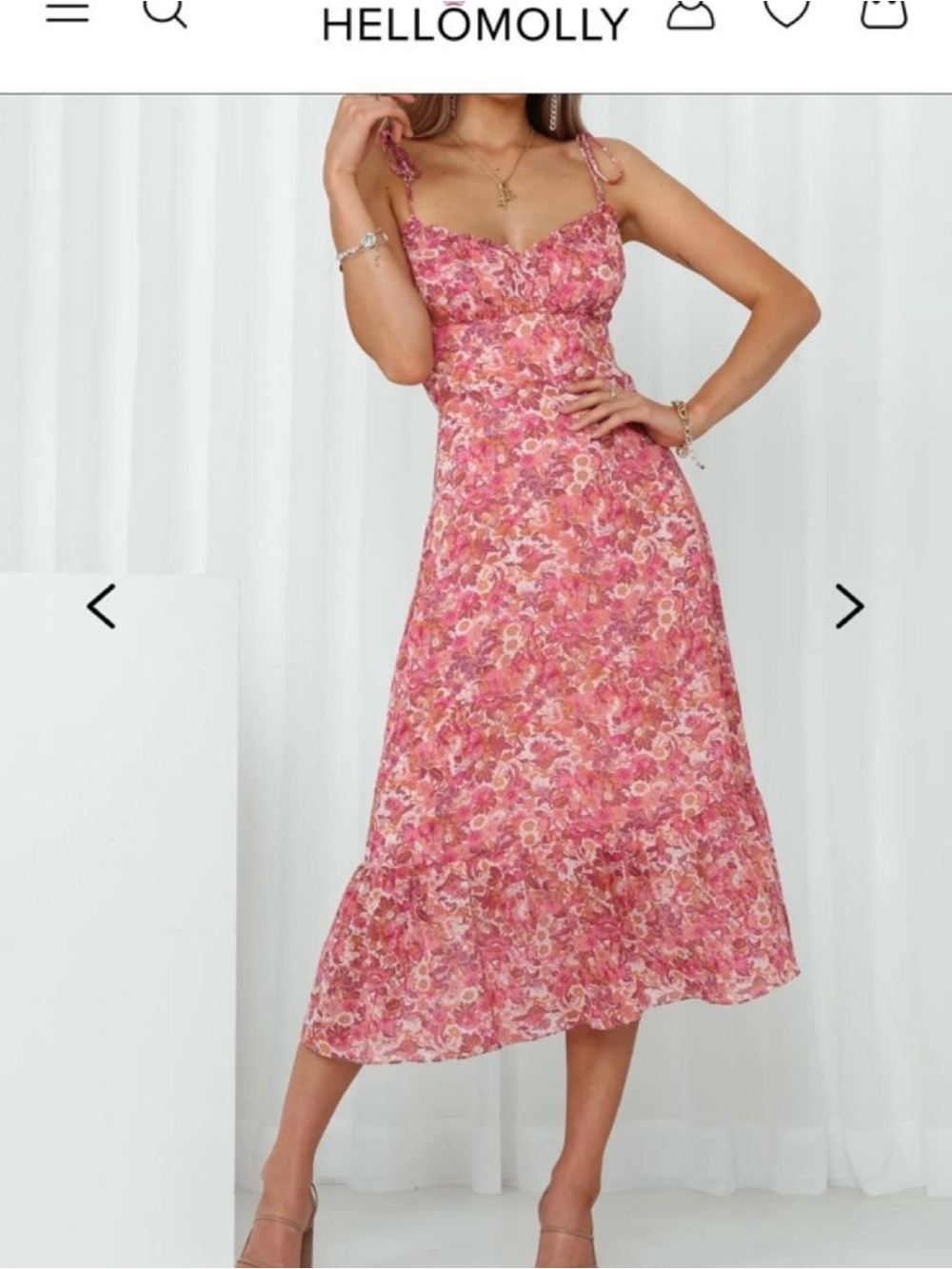 Hello Molly Rose-Pink Floral Midi Dress with Tie Straps
